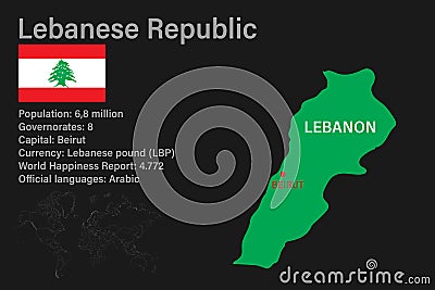 Highly detailed Lebanon map with flag, capital and small map of the world Vector Illustration