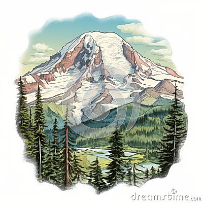 Highly Detailed Mount Rainier Sticker - Classic Tattoo Style Illustration Cartoon Illustration