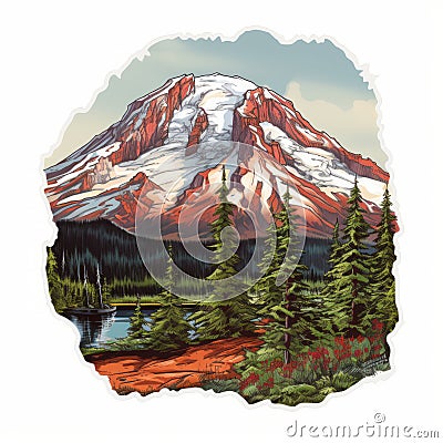 Highly Detailed Mount Rainier Sticker - Hand-drawn Illustration Cartoon Illustration