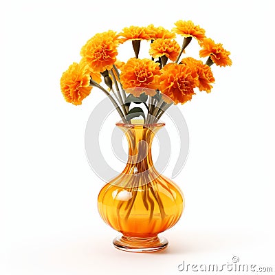 Highly Detailed Orange Flowers In Trumpet Vase - Physically Based Rendering Stock Photo