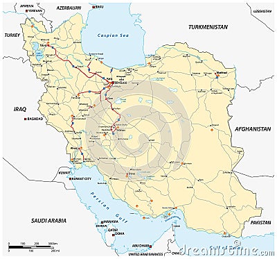 Highly detailed physical road map of Iran Vector Illustration
