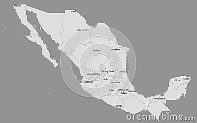 Highly Detailed Political Mexico Map, Main Cities Stock Photo