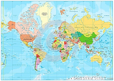 Highly detailed political World map with labeling Vector Illustration