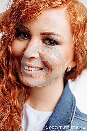 Close up portrait of young beautiful redhead girl Stock Photo