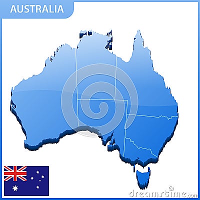 Highly detailed three dimensional map of Australia. Administrative division. Vector Illustration