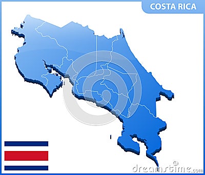 Highly detailed three dimensional map of Costa Rica. Administrative division. Vector Illustration