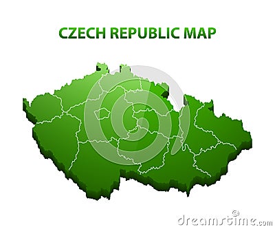 Highly detailed three dimensional map of Czech republic with regions border Vector Illustration