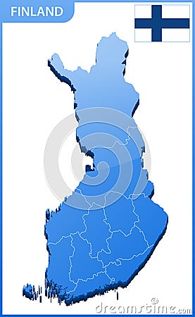 Highly detailed three dimensional map of Finland. Administrative division. Vector Illustration