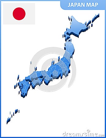 Highly detailed three dimensional map of Japan. Administrative division. Vector Illustration