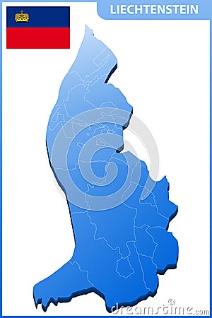 Highly detailed three dimensional map of Liechtenstein with regions border Vector Illustration