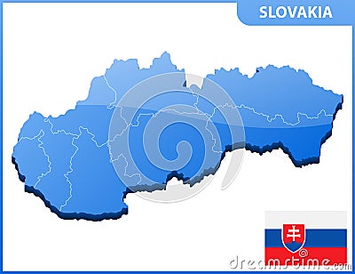 Highly detailed three dimensional map of Slovakia. Administrative division. Vector Illustration