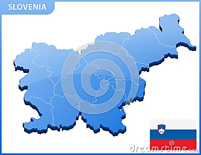 Highly detailed three dimensional map of Slovenia. Administrative division. Vector Illustration