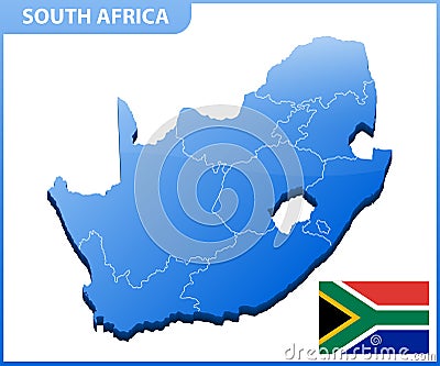 Highly detailed three dimensional map of South Africa. Administrative division. Vector Illustration