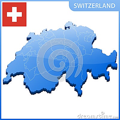 Highly detailed three dimensional map of Switzerland. Administrative division. Vector Illustration