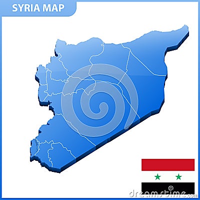 Highly detailed three dimensional map of Syria. Administrative division. Vector Illustration