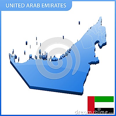 Highly detailed three dimensional map of United Arab Emirates. UAE Administrative division. Vector Illustration