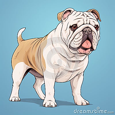 Hyper-realistic Bulldog Cartoon Illustration On Blue Background Cartoon Illustration