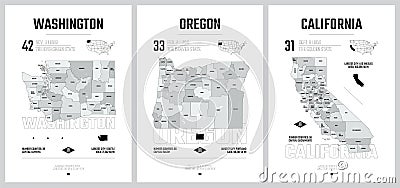 Highly detailed vector silhouettes of US state maps, Division United States into counties, political and geographic subdivisions Vector Illustration