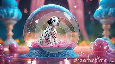 highly intricately detailed photograph of A funny little Dalmatian puppy in a snow globe Stock Photo