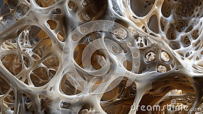 A highly magnified view of a bioprinted scaffold made up of fine lines and intricate patterns. The scaffold is infused Stock Photo