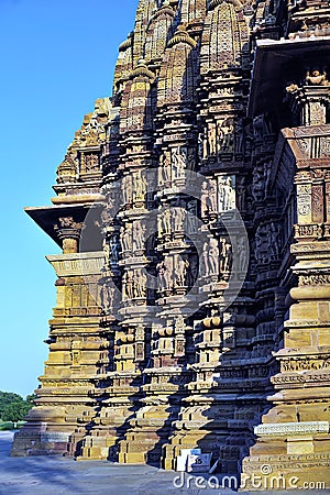 Highly ornate carved wall of Kandariya Mahadeva Temple Editorial Stock Photo