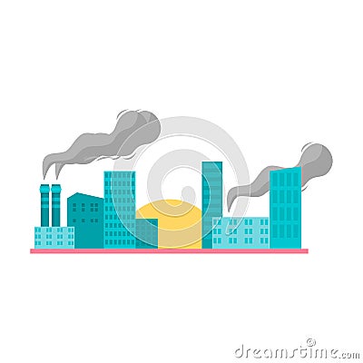 Factory air pollution in city. Flat style raster illustration. Vector Illustration