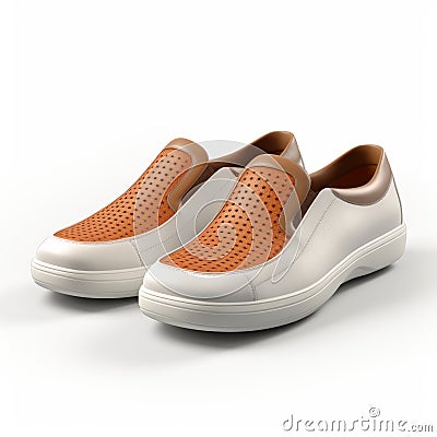 Highly Realistic White And Orange Perforated Shoes With Eco-friendly Craftsmanship Stock Photo