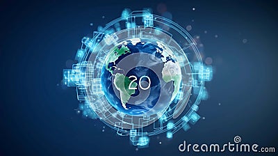 Highly rendering of a futuristic technology interface with planet earth and icons, Generative AI illustrations Cartoon Illustration