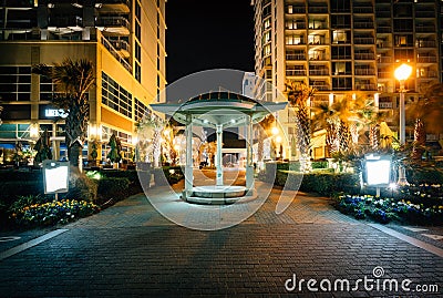 Highrise hotels along the boardwalk at night, in Virginia Beach, Virginia. Editorial Stock Photo