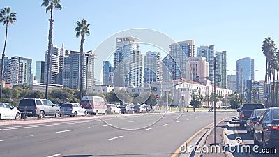 Highrise skyscrapers in downtown, city skyline or cityscape in California, USA. Editorial Stock Photo