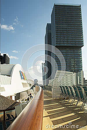Highrise tower rotterdam seen from cruiseship Aida Editorial Stock Photo