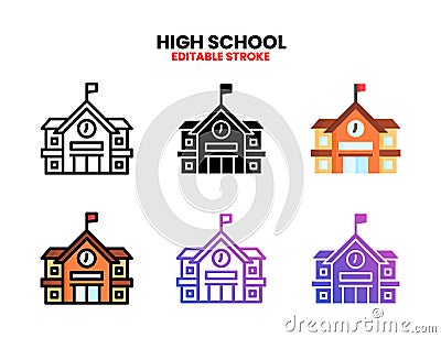 Highschool icon set with different styles. Vector Illustration