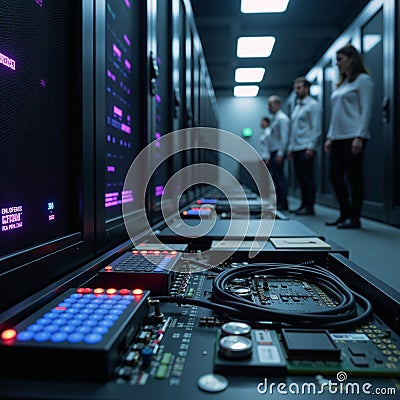 Highsecurity data center faces cybersecurity breach and unauthorized access resulting in massive data leak disaster Stock Photo