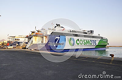 Heraklion, august 29th: Highspeed Ferryboat docking in the Harbor of Heraklion in Crete island of Greece Editorial Stock Photo