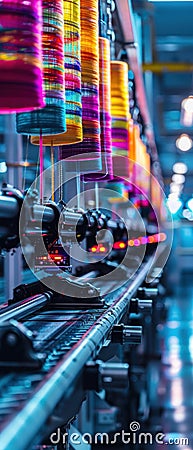 A hightech nanofabric production line in an industry setting, showcasing futuristic textile technology , cinematic Stock Photo