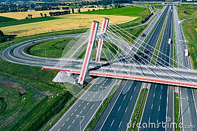 Highway Aerial View. Overpass and bridge. from above. Gliwice, Silesia, Poland. Transportation bird`s-eye view Stock Photo