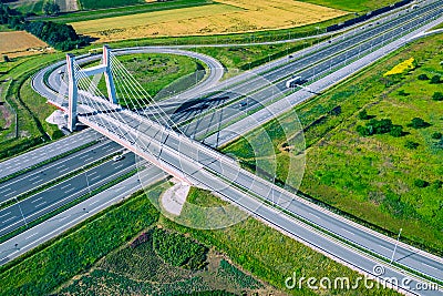 Highway Aerial View. Overpass and bridge. from above. Gliwice, Silesia, Poland. Transportation bird`s-eye view Stock Photo