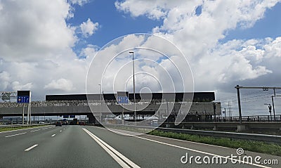 Highway A12 at Bleiswijk with viaduct with tram station on in and trainstation lansingerland-zoetermeer Editorial Stock Photo