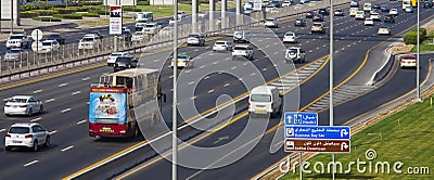 highway with cars in traffic. Dubai city Editorial Stock Photo