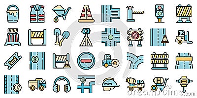 Highway construction icons set vector flat Vector Illustration