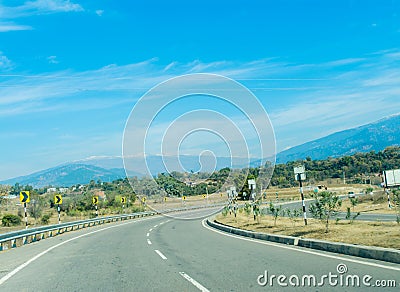 Highway between himalayan mountain range of Jammu, towards Patnitop from katra Stock Photo