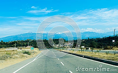 Highway between himalayan mountain range of Jammu, towards Patnitop from katra Stock Photo