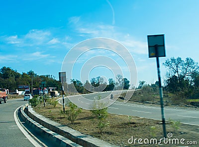 Highway between himalayan mountain range of Jammu, towards Patnitop from katra Stock Photo