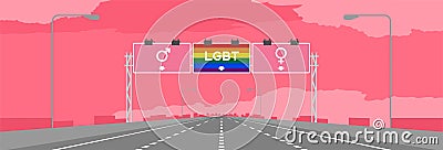 Highway or motorway and pink signage with male, female and LGBT symbol valentine concept design Vector Illustration