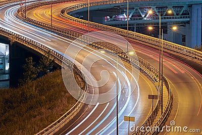 Highway at night lights Stock Photo