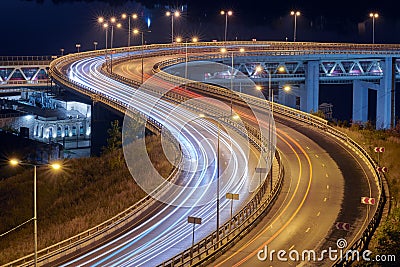 Highway at night lights Stock Photo