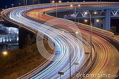 Highway at night lights Stock Photo