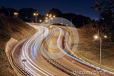 Highway at night lights Stock Photo