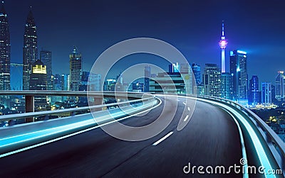 Highway overpass motion blur with city background Stock Photo