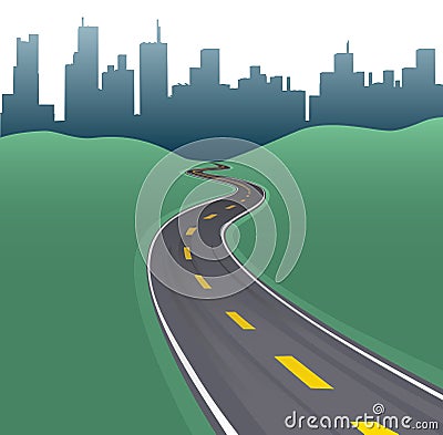 Highway path curve city buildings skyline Vector Illustration